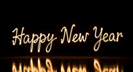 Obraz premium Happy new year wishes written in golden light on a black background