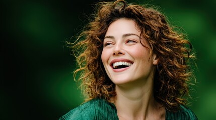 Joyful Portrait of Smiling Model with Beautiful Lips and Hair
