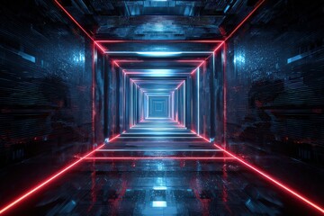 Abstract Tunnel Interior with Neon Lighting and Futuristic Aesthetics