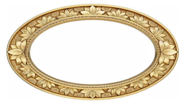 Elegant oval gold frame, lotus ornament, floral border, antique, isolated transparent Background