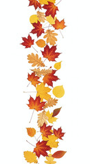 A vertical garland of vibrant autumn leaves in shades of red orange and yellow