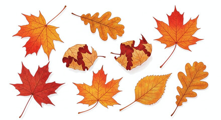 Fototapeta premium A vibrant collection of autumn leaves showcasing fall colors and textures