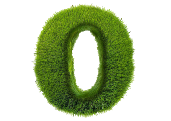 Grass font 3d rendering letter O isolated on a transparent or white background