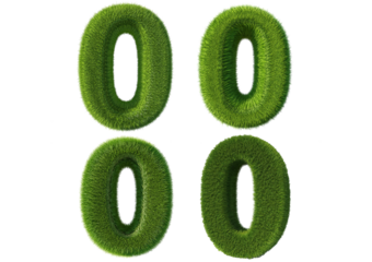 Set Grass font 3d rendering number 0 isolated on a transparent or white background