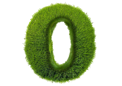 Grass font 3d rendering letter O isolated on a transparent or white background