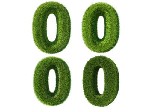 Set Grass font 3d rendering number 0 isolated on a transparent or white background