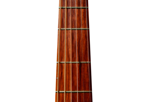 Guitar neck and frets in natural light isolated on transparent or white background