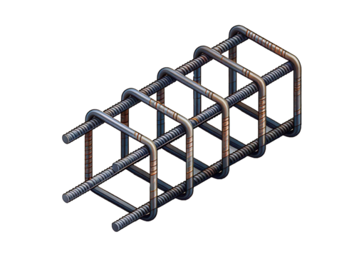 Tied rebar cage isolated on transparent or white background