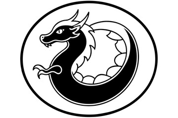 Chinese zodiac dragon circle silhouette vector illustration isolated on white background