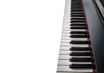 Piano keyboard on left side with, isolated on transparent or white background