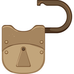 Antique Brass Padlock Unlocked with Rusty Texture and Transparent Background Ideal for Security Concepts