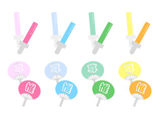 推し活シンプルアイコンセット | カラフルなサイリウムとうちわのベクター素材
