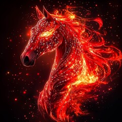 A red fiery horse with a glowing mane of flames, symbolizing the Year of the Fire Horse in the 2026 Chinese calendar