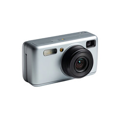 Silver compact camera, angled view