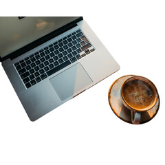  Flat Lay of Office Desk with Laptop and Coffee Cup