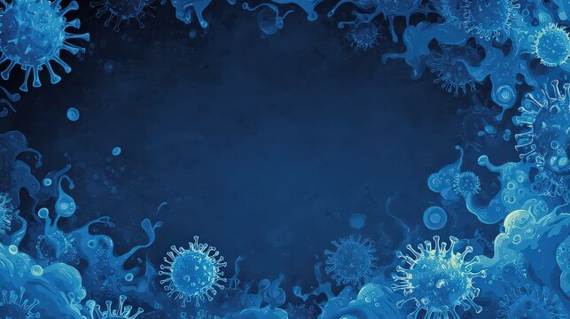 Abstract Blue Virus Structures Bordering Dark Space Conceptual Medical Illustration - Powered by Adobe
