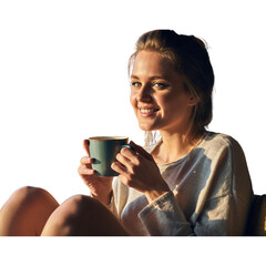 Young Woman Smiling While Drinking Coffee at Home 