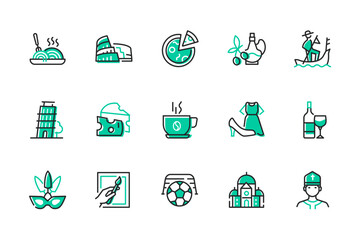 Travel to Italy - set of line design style icons