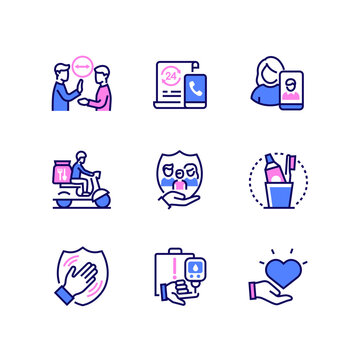 Coronavirus disease - line design style icons set