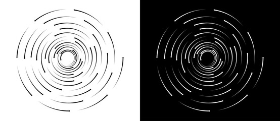 Abstract background with arrows and lines. Creative circle as logo or icon. Black lines on a white background and white lines on the black side.