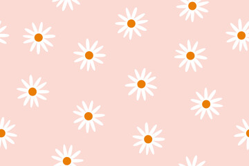 Seamless floral pattern with chamomiles. Repeating print design with gentle summer daisy flowers. Endless botanical background, texture with camomiles. Flat vector illustration for textile, fabric