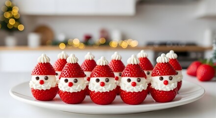 santa cake with strawberry fruit, christmas dessert