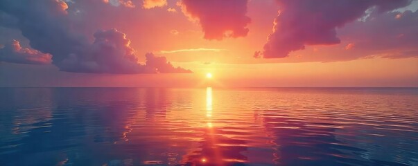 Vibrant sunrise over calm ocean; evokes serenity and tranquility, perfect for wellbeing and mindfulness themes Ideal for health, yoga, spa, meditation imagery , ocean, orange, wellness