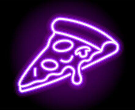 classic simple single pizza slice neon pink magenta light symbol sign vector illustration on black background