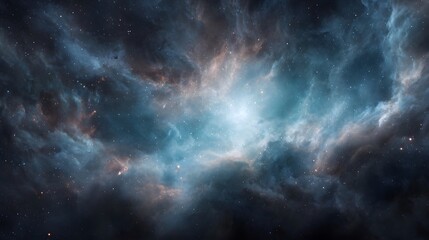 Fototapeta premium A breathtaking view of a vibrant cosmic nebula featuring a luminous core swirling gas clouds and distant stars in deep space