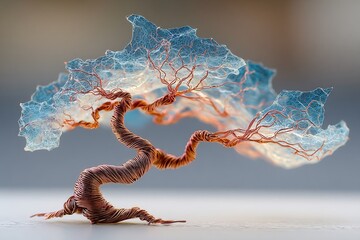Intricate Copper Wire Bonsai Tree Sculpture: A Delicate Work of Art