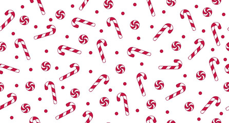 Candy cane seamless pattern. Red and white striped candy canes pattern. Season greetings wallpaper. New year background