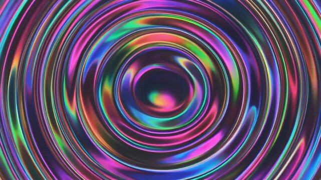  Futuristic iridescent holographic moving circle waves. Metallic foil moving background. 