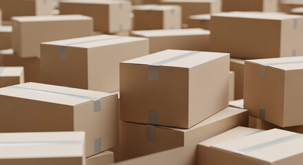 Numerous cardboard boxes stacked together in a warehouse ready for shipping and delivery