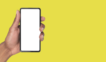 Blank phone screen ready for app ad or promotional banner, modern hand-held digital device concept..