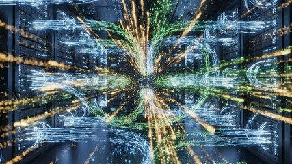 Data Center Animation Showcasing Flow of Data Streams and Connections - Powered by Adobe