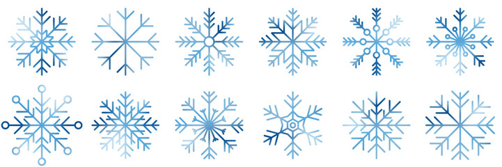 Set of watercolor snowflakes. Collection of artistic snowflakes with watercolor texture. Set of snowflakes. Vector illustration