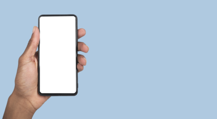 Hand holding smartphone with blank screen, ready for app advertising or digital promotion banner