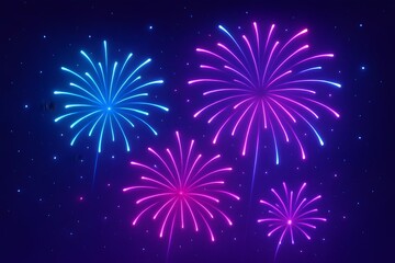 Vibrant Fireworks Burst With Neon Hues Against A Dark Night Sky Celebrating With Light And Color
