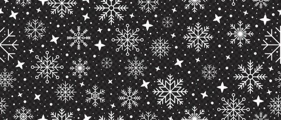 Snowflakes seamless pattern. Falling snowflakes. Winter holidays theme. Seamless background with snowflakes. Snowfall. Vector illustration