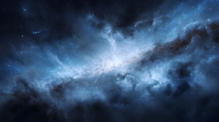 Obraz premium Vibrant blue and white nebula with dust lanes illuminating the vastness of deep space