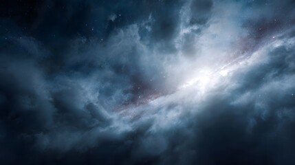 Obraz premium A dramatic cosmic phenomenon with swirling clouds intense radiant light and distant stars