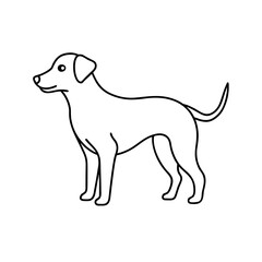 Simple line drawing of a dog standing profile view on white background