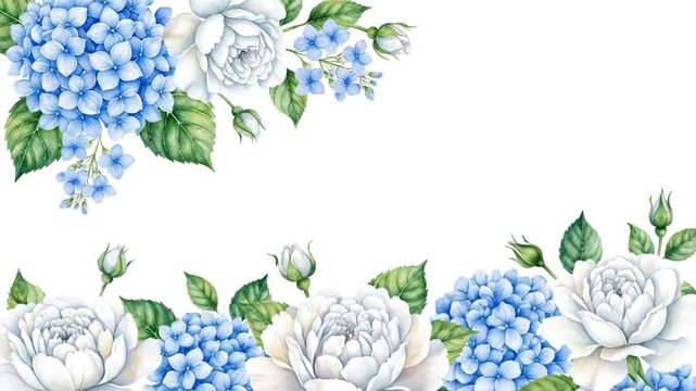Floral watercolor frame with blue hydrangeas