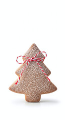 Festive christmas tree shaped cookies tied together with red and white twine