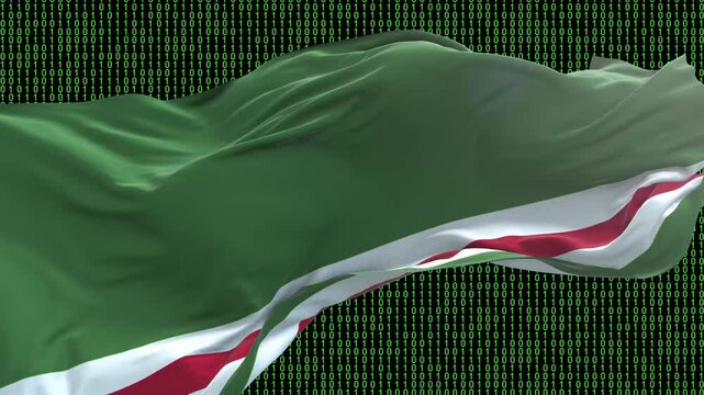 Chechen Republic of Ichkeria flag - Waving flag on matrix binary code background
