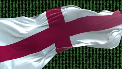 England flag - Waving flag on matrix binary code background
