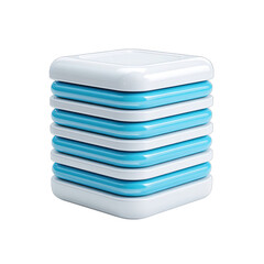 Stacked, square, white and light-blue forms