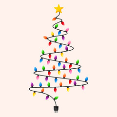 Vector image of Christmas lights. Festive decor and decoration made of colorful Christmas lights. Graphic element for your designs, Christmas cards, websites, banners, and posters.