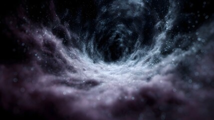 A swirling cosmic tunnel of nebula dust and glowing particles leading into a distant void