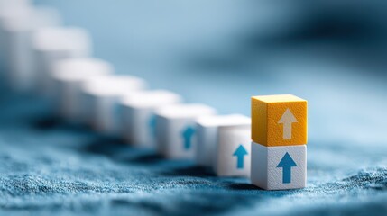 Two yellow cubes with arrows pointing up stand out in a row of white cubes on a blue background